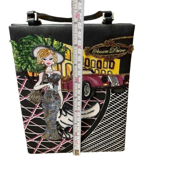 Prezzo Ocean Drive Black Tote Handbag or Shoulder Purse Sequined and Beaded Bag - Picture 11 of 14